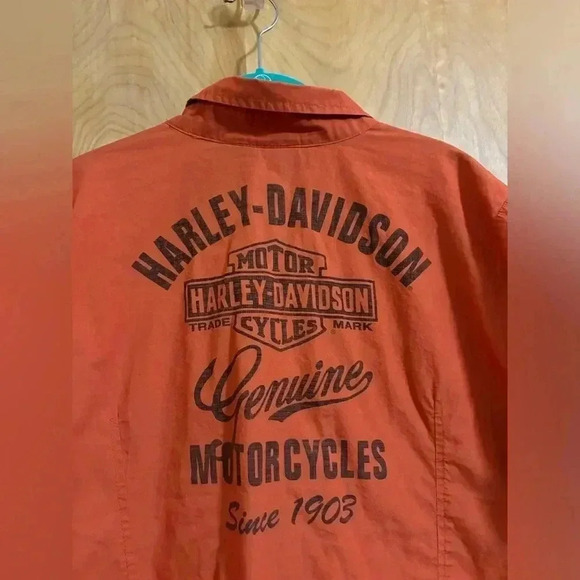 Harley Davidson Garage Shirt Pearl Snap Orange Size 1W EUC - Picture 10 of 12